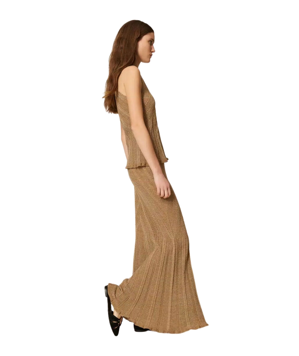 Twinset Gonna Lunga in Maglia Traforata con Lurex 261TT3211 Oro