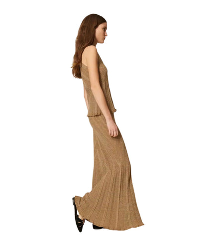Twinset Gonna Lunga in Maglia Traforata con Lurex 261TT3211 Oro