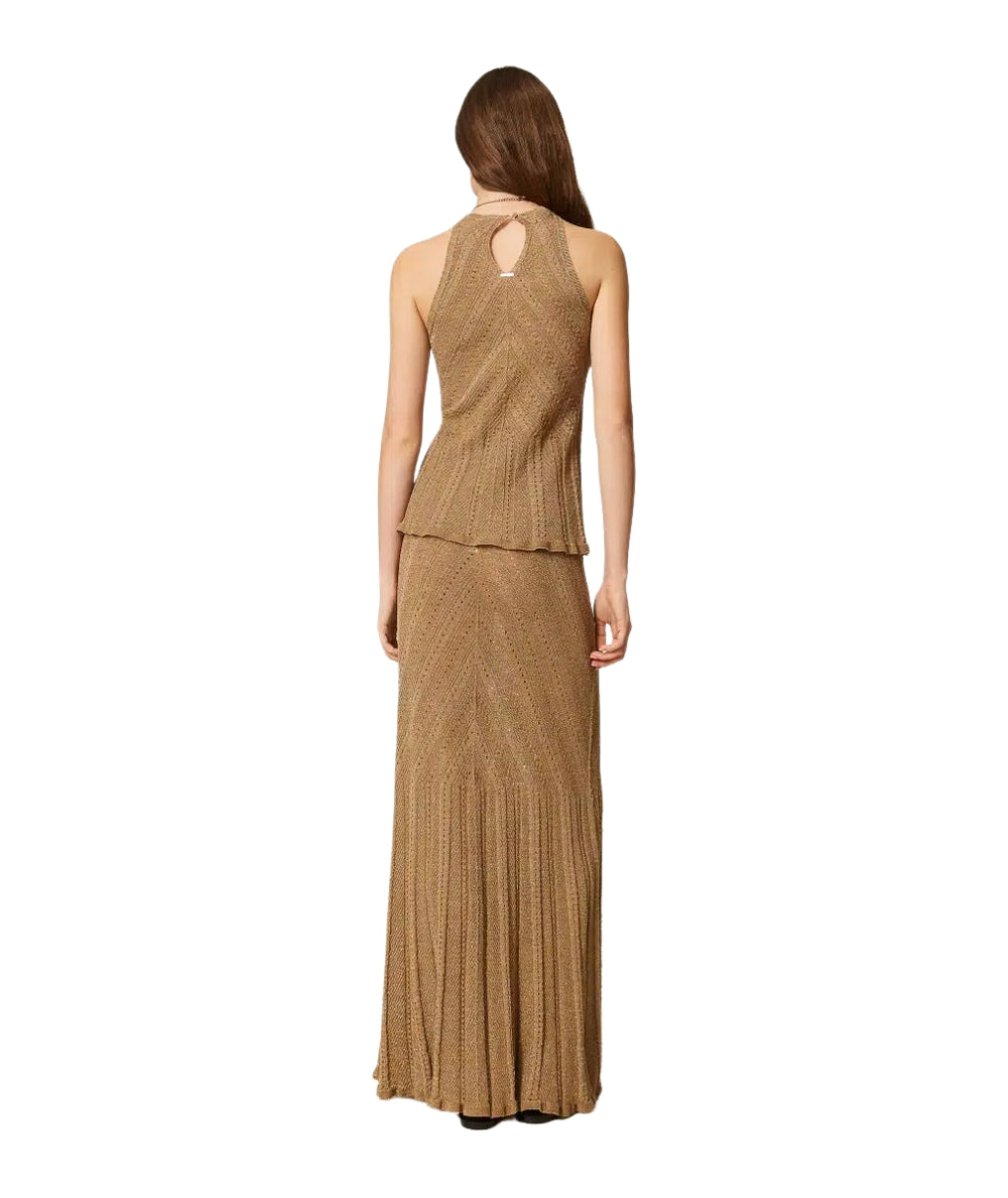 Twinset Gonna Lunga in Maglia Traforata con Lurex 261TT3211 Oro