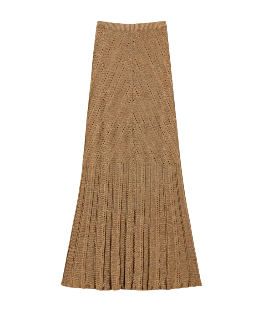 Twinset Gonna Lunga in Maglia Traforata con Lurex 261TT3211 Oro