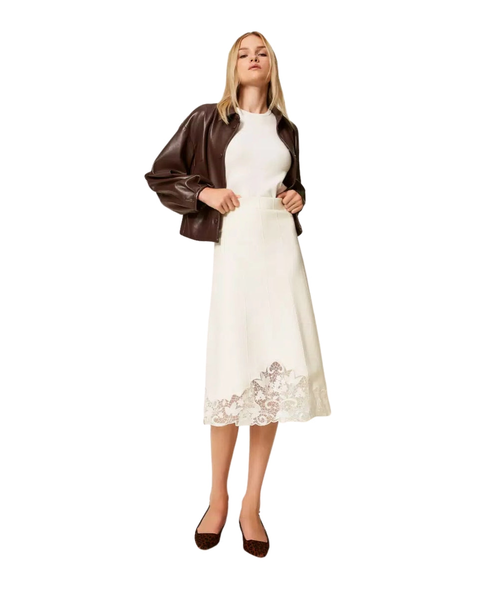 Twinset Gonna in Maglia e Organza 252TP3407 Bianco