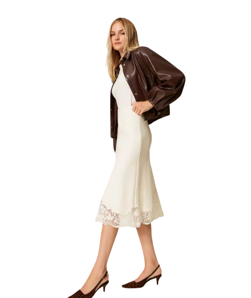 Twinset Gonna in Maglia e Organza 252TP3407 Bianco