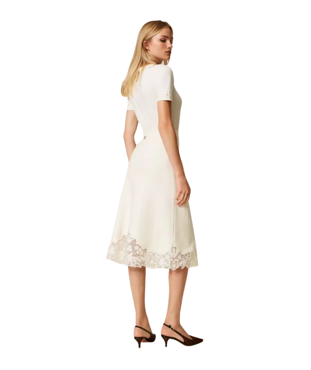 Twinset Gonna in Maglia e Organza 252TP3407 Bianco