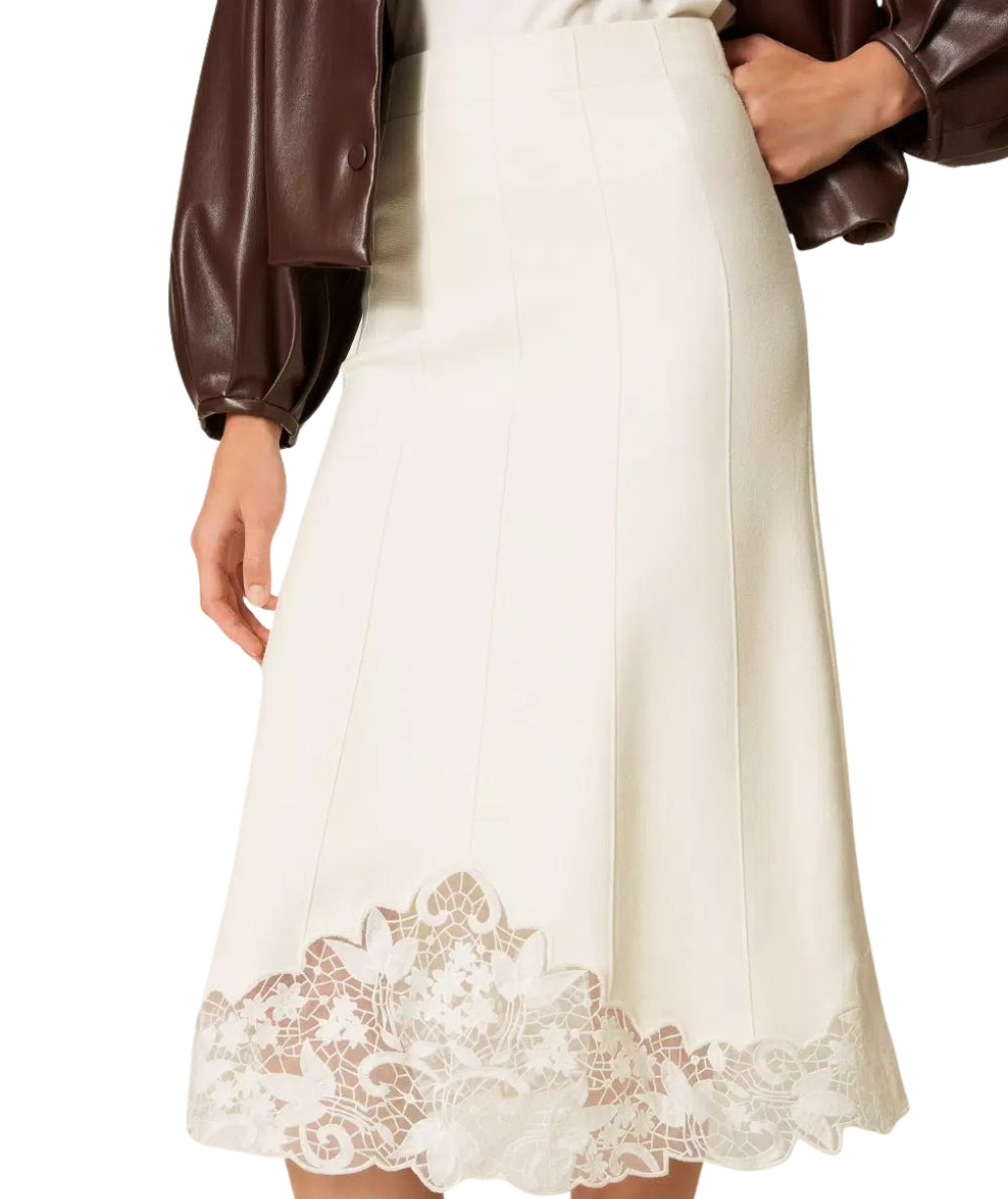 Twinset Gonna in Maglia e Organza 252TP3407 Bianco