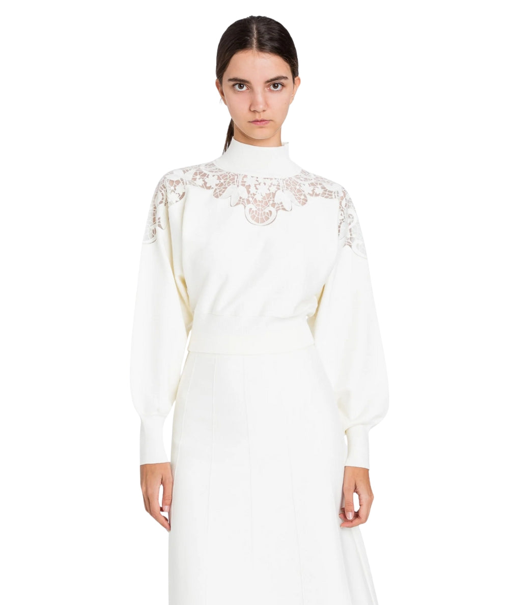 Twinset Lupetto con Dettagli in Pizzo 252TP3406 Bianco