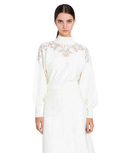 Twinset Lupetto con Dettagli in Pizzo 252TP3406 Bianco