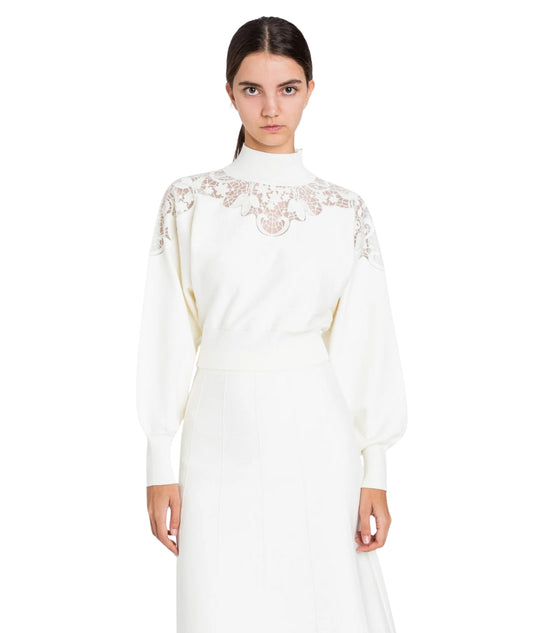 Twinset Lupetto con Dettagli in Pizzo 252TP3406 Bianco