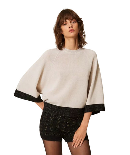 Twinset Maglia Cropped con Lurex 262TP3511 Bianco Panna