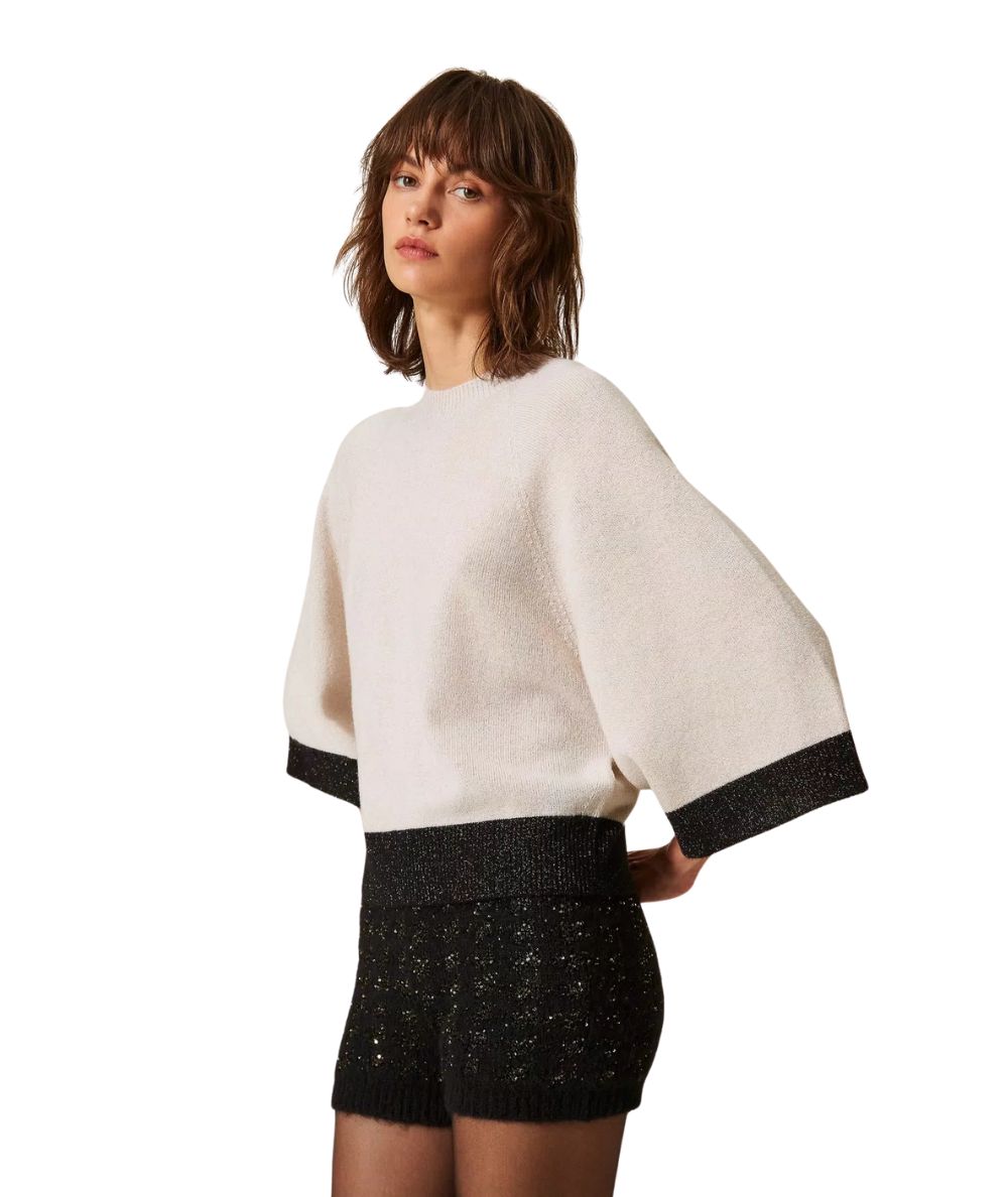 Twinset Maglia Cropped con Lurex 262TP3511 Bianco Panna