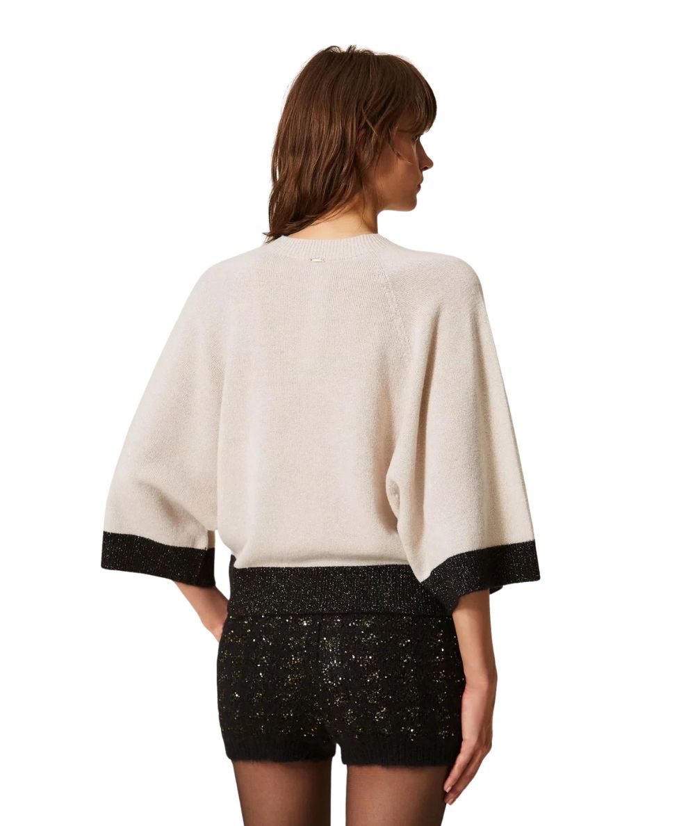 Twinset Maglia Cropped con Lurex 262TP3511 Bianco Panna