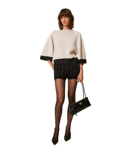 Twinset Maglia Cropped con Lurex 262TP3511 Bianco Panna