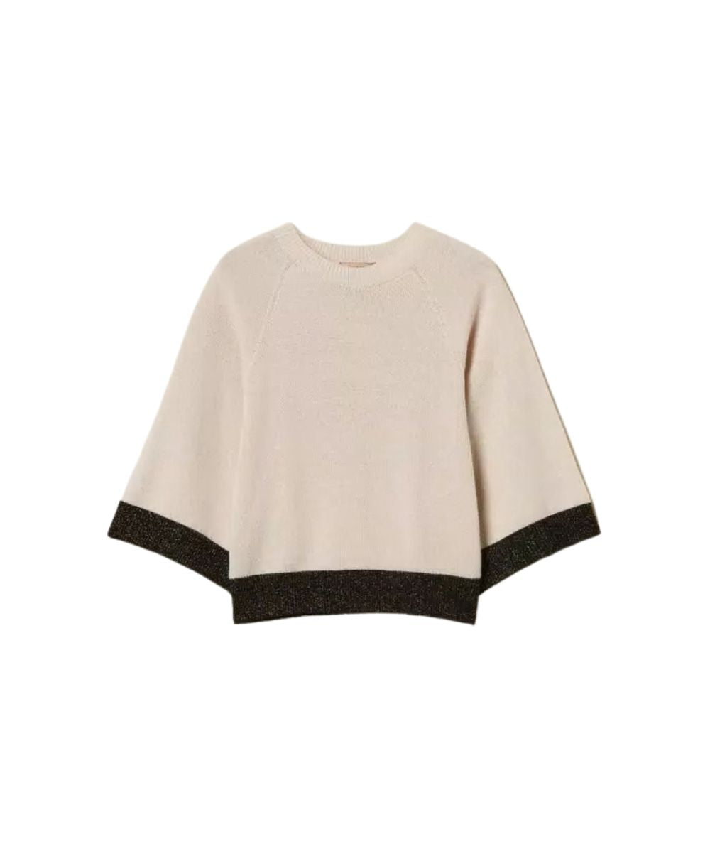 Twinset Maglia Cropped con Lurex 262TP3511 Bianco Panna