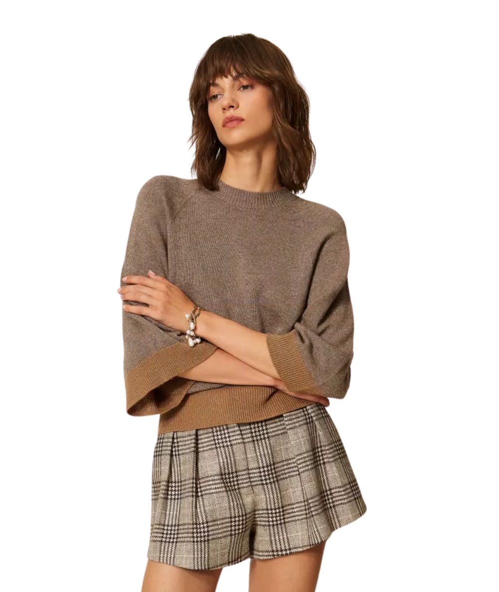 Twinset Maglia Cropped con Lurex 262TP3511 Marrone 