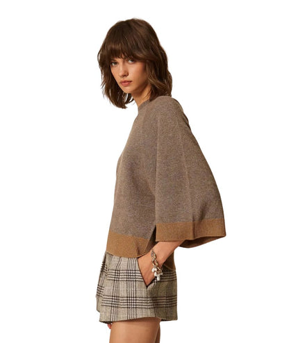 Twinset Maglia Cropped con Lurex 262TP3511 Marrone 