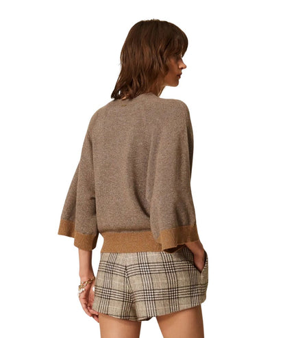 Twinset Maglia Cropped con Lurex 262TP3511 Marrone 