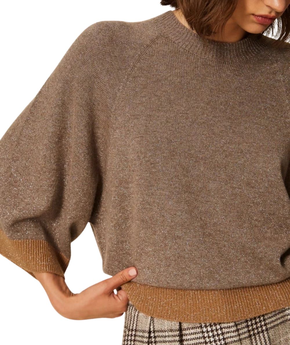 Twinset Maglia Cropped con Lurex 262TP3511 Marrone 