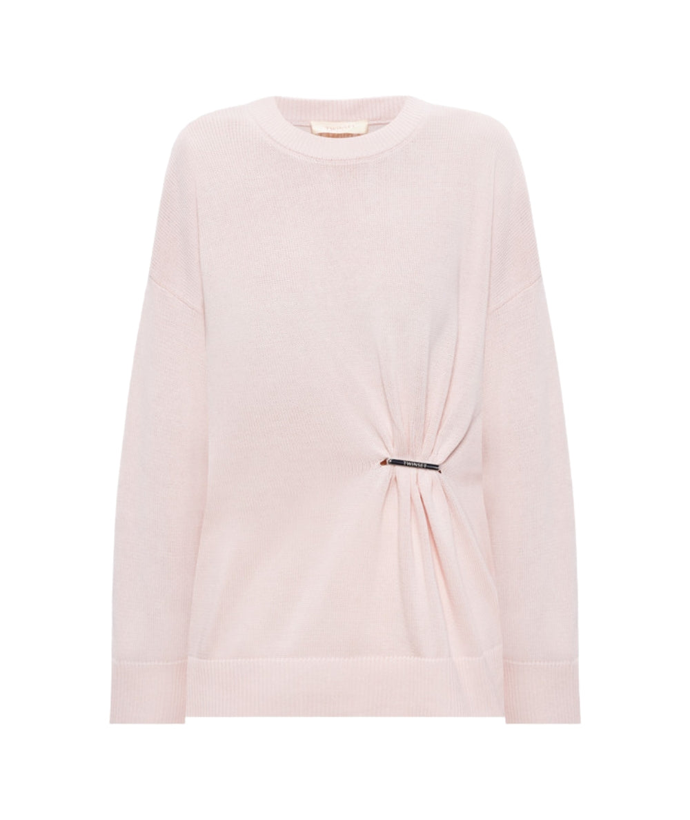 Twinset Maglia Girocollo con Spilla 261TE3010 Rosa Sabbia
