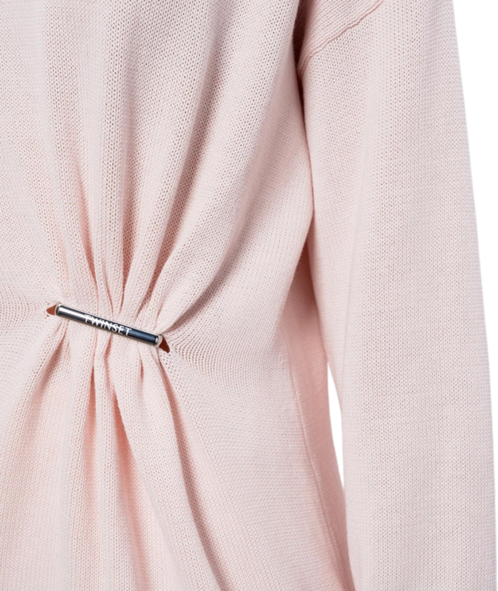 Twinset Maglia Girocollo con Spilla 261TE3010 Rosa Sabbia