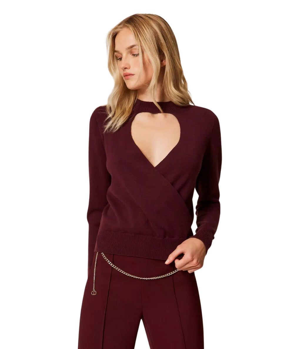 Twinset Maglia Incrociata in Viscosa 252TP3060 Bordeaux Vinaccia