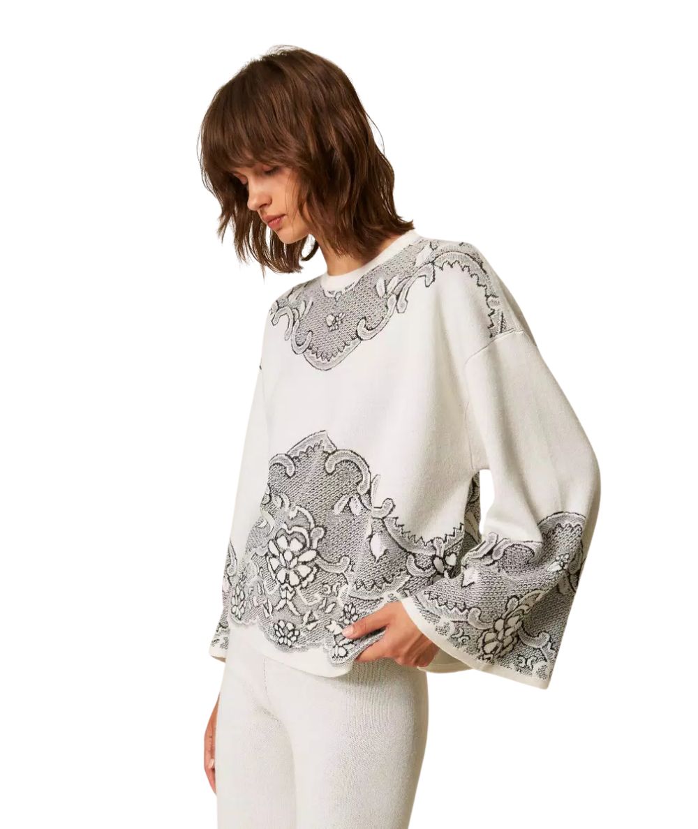 Twinset Maglia Jacquard Effetto Pizzo 262TP3524 Bianco 