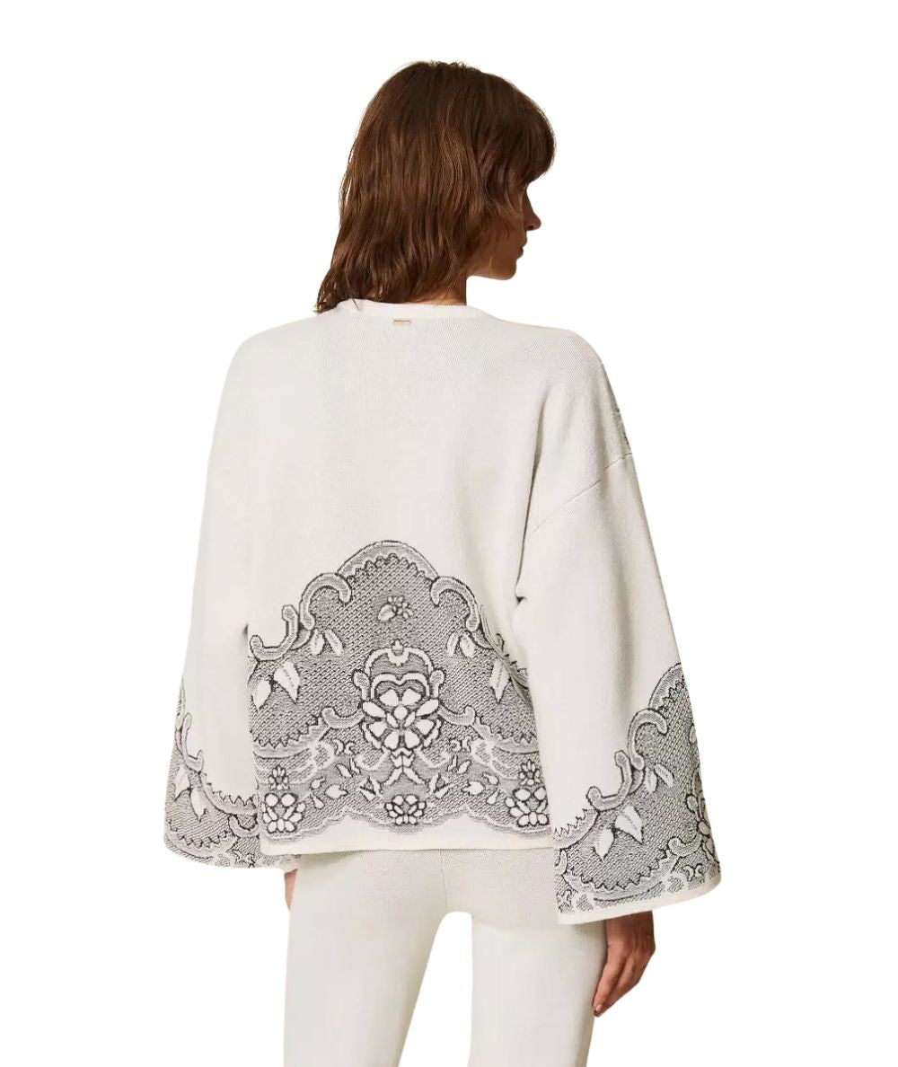 Twinset Maglia Jacquard Effetto Pizzo 262TP3524 Bianco 