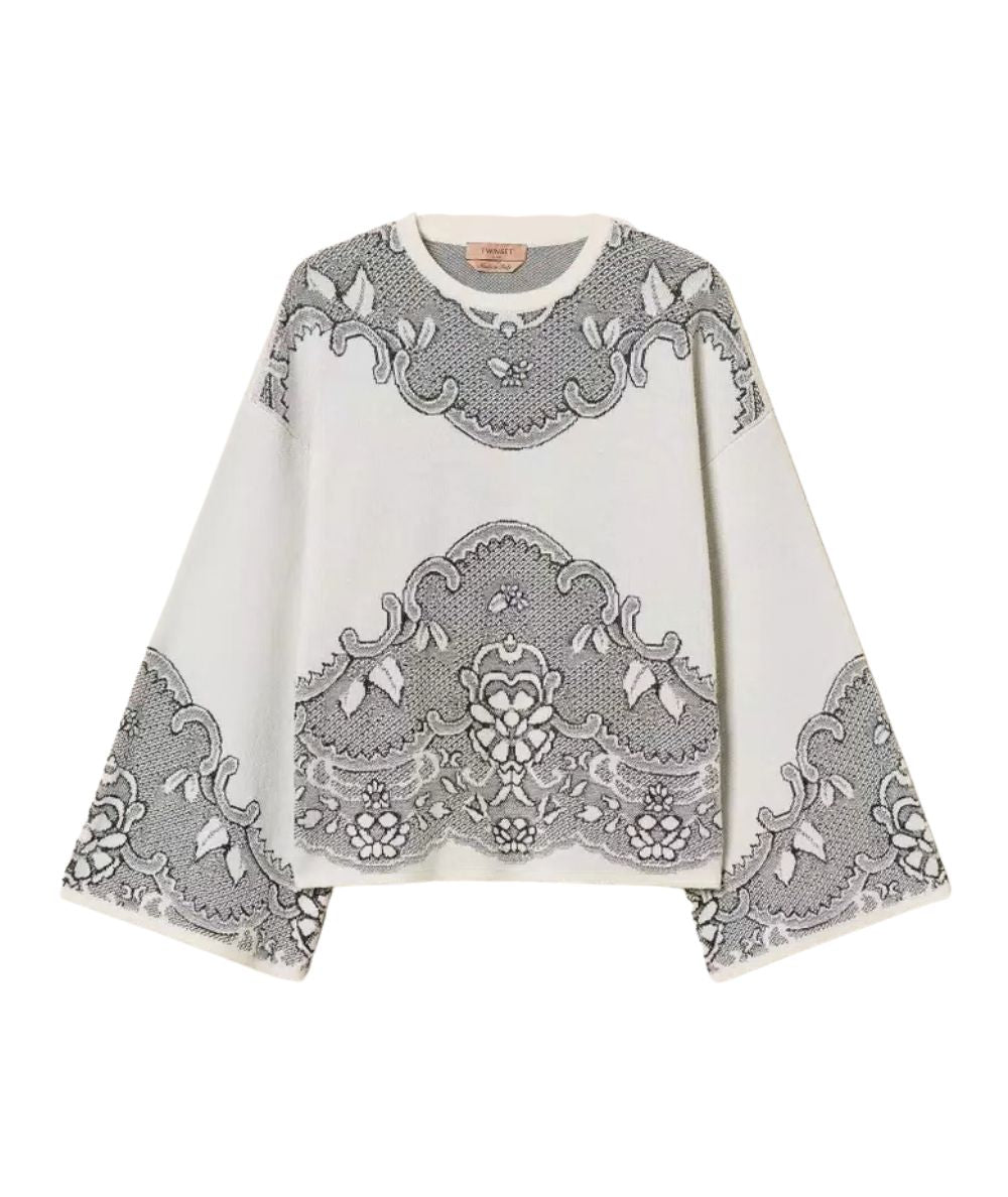 Twinset Maglia Jacquard Effetto Pizzo 262TP3524 Bianco 