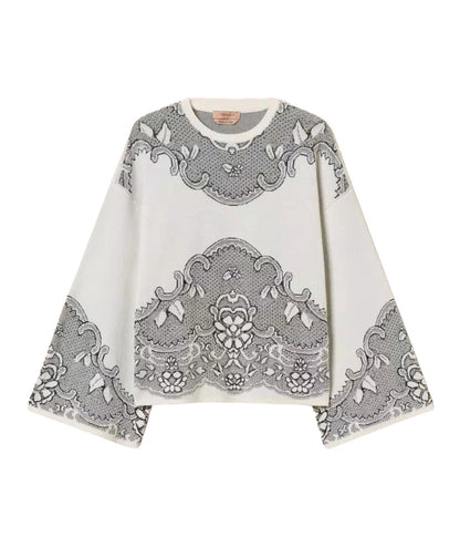 Twinset Maglia Jacquard Effetto Pizzo 262TP3524 Bianco 