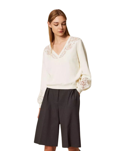 Twinset Maglia con Ricami 252TT3440 Bianco