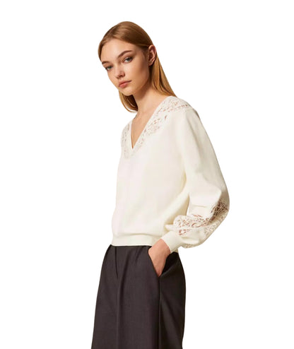 Twinset Maglia con Ricami 252TT3440 Bianco