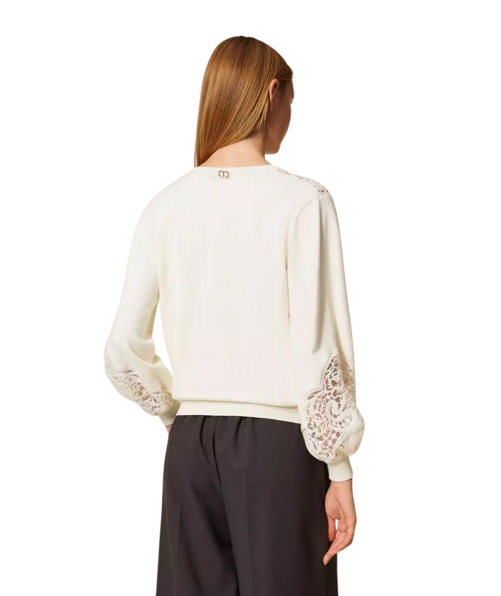 Twinset Maglia con Ricami 252TT3440 Bianco