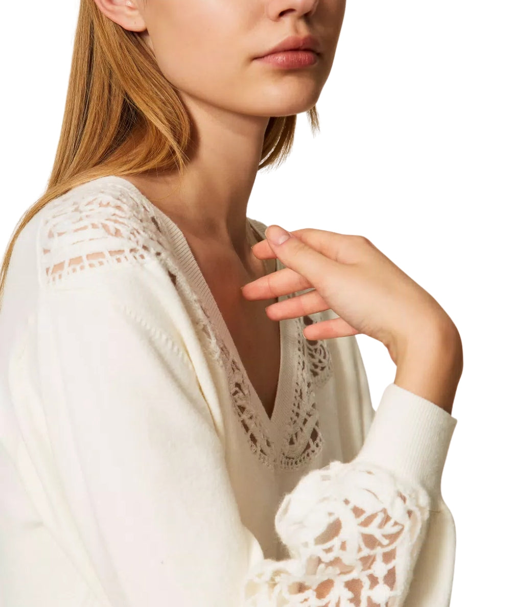 Twinset Maglia con Ricami 252TT3440 Bianco