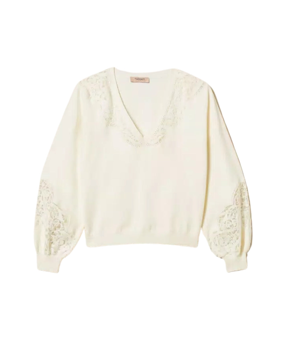 Twinset Maglia con Ricami 252TT3440 Bianco
