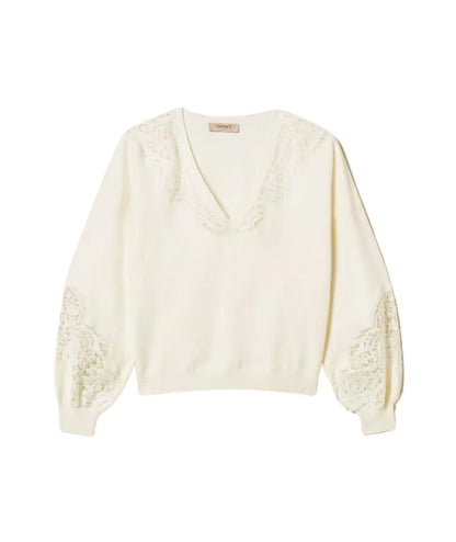 Twinset Maglia con Ricami 252TT3440 Bianco