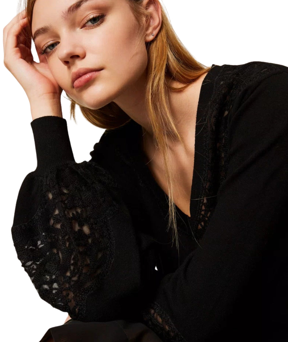 Twinset Maglia con Ricami 252TT3440 Nero