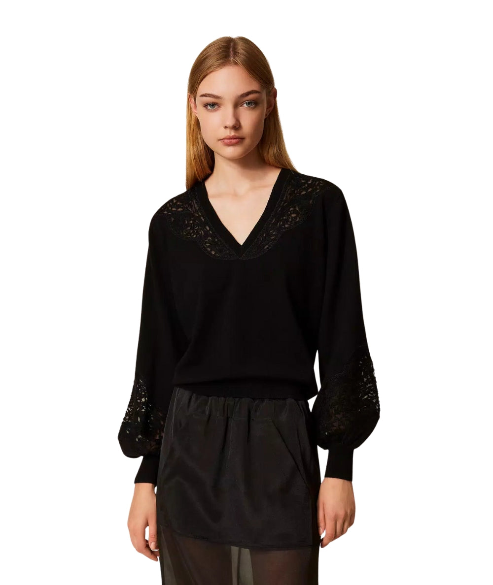 Twinset Maglia con Ricami 252TT3440 Nero