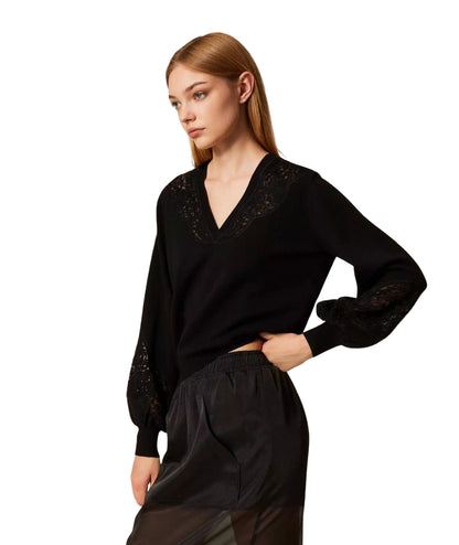 Twinset Maglia con Ricami 252TT3440 Nero
