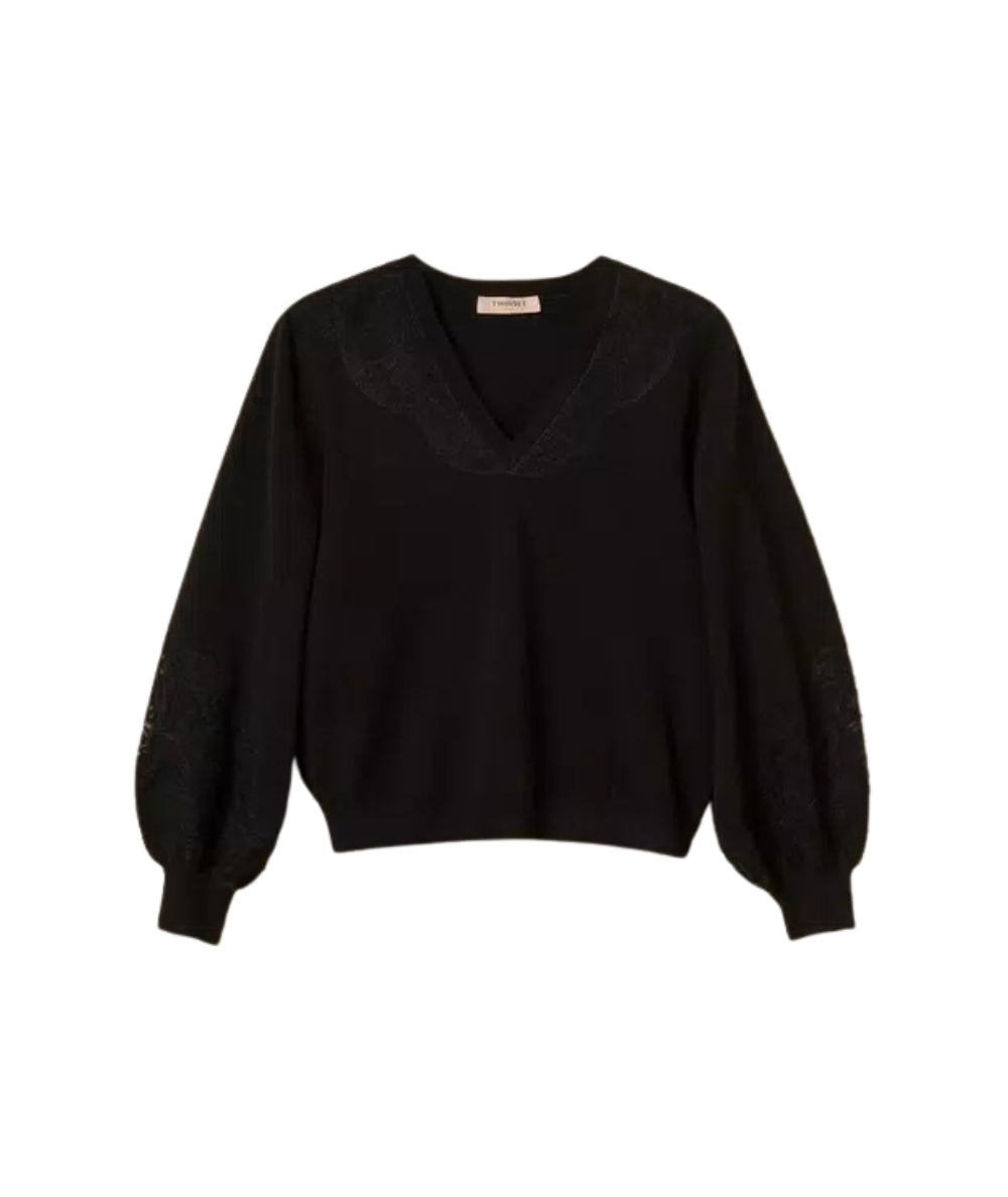 Twinset Maglia con Ricami 252TT3440 Nero