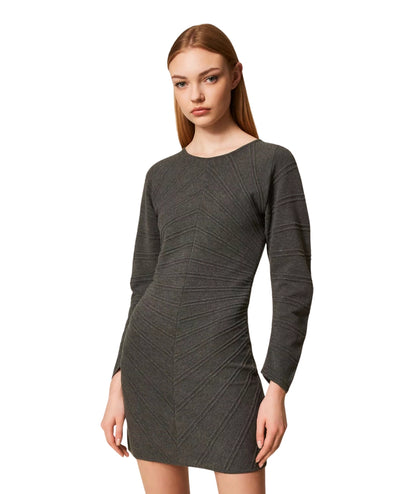 Twinset Mini Abito in Maglia con Rilievi Diagonali 252TP3133 Grigio