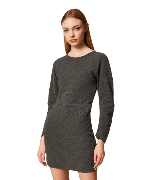 Twinset Mini Abito in Maglia con Rilievi Diagonali 252TP3133 Grigio