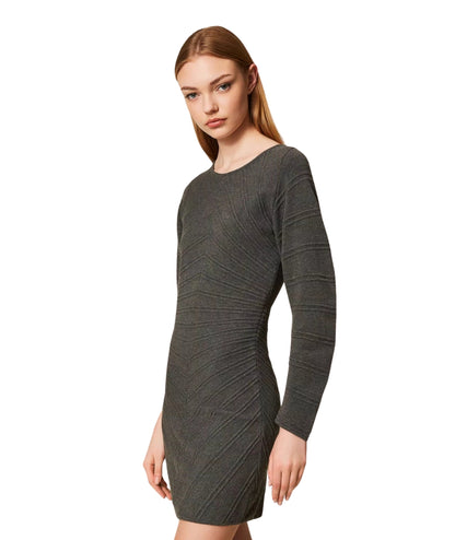 Twinset Mini Abito in Maglia con Rilievi Diagonali 252TP3133 Grigio