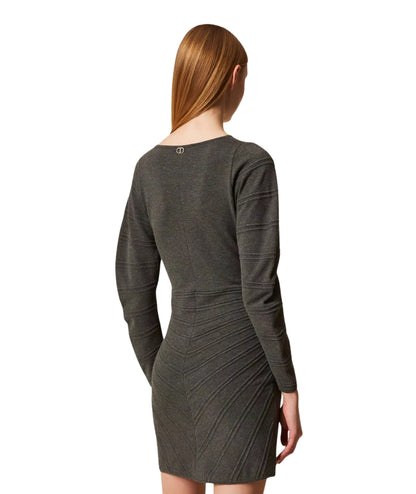 Twinset Mini Abito in Maglia con Rilievi Diagonali 252TP3133 Grigio