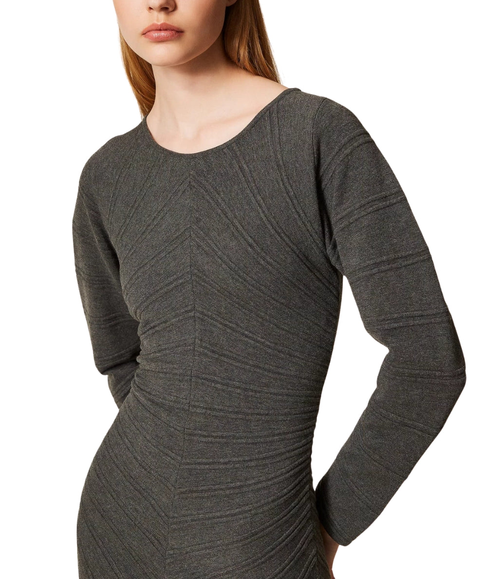 Twinset Mini Abito in Maglia con Rilievi Diagonali 252TP3133 Grigio