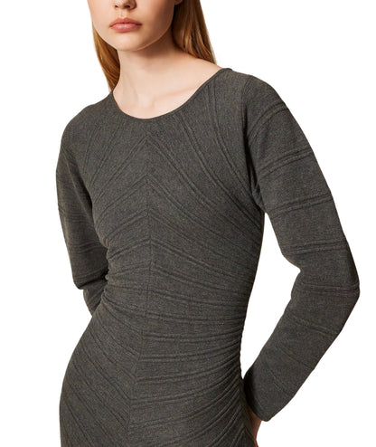 Twinset Mini Abito in Maglia con Rilievi Diagonali 252TP3133 Grigio