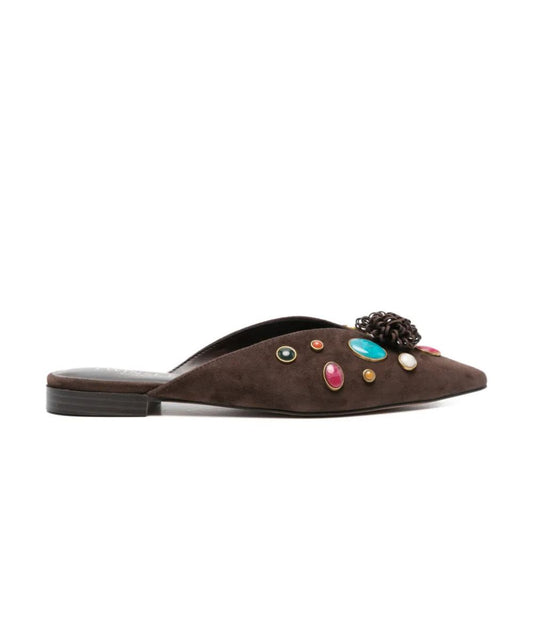 Twinset Mules in Suede con Applicazioni 261TGT060 Marrone