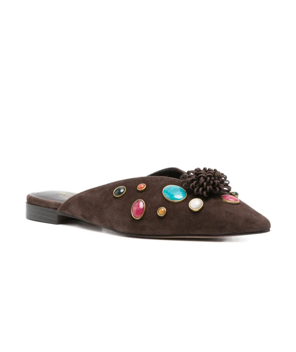 Twinset Mules in Suede con Applicazioni 261TGT060 Marrone