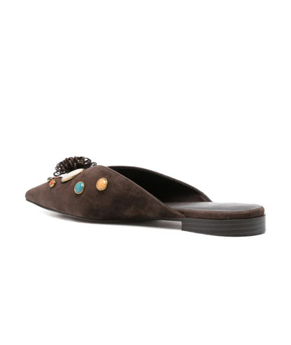 Twinset Mules in Suede con Applicazioni 261TGT060 Marrone