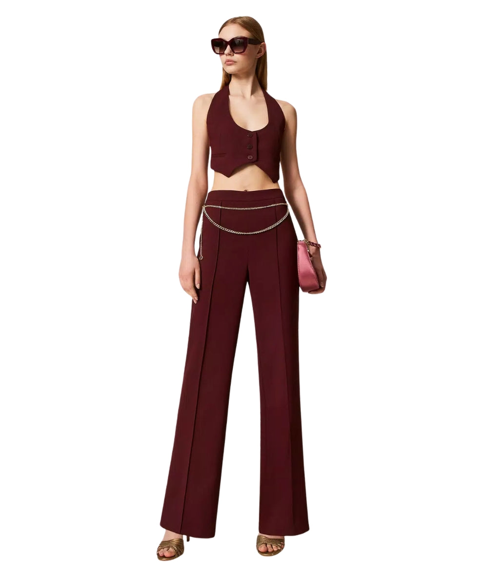 Twinset Pantalone Flare con Nervature 252TP2281 Vinaccia