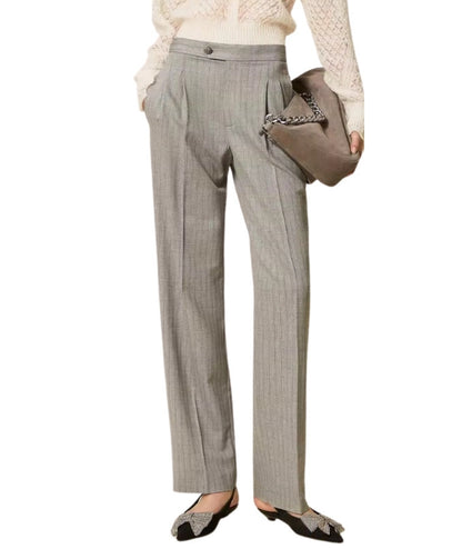 Twinset Pantalone Gessato 252TP2632 Grigio Chiaro