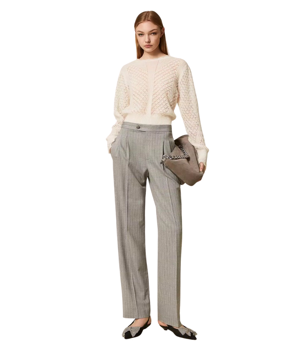 Twinset Pantalone Gessato 252TP2632 Grigio Chiaro