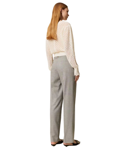 Twinset Pantalone Gessato 252TP2632 Grigio Chiaro